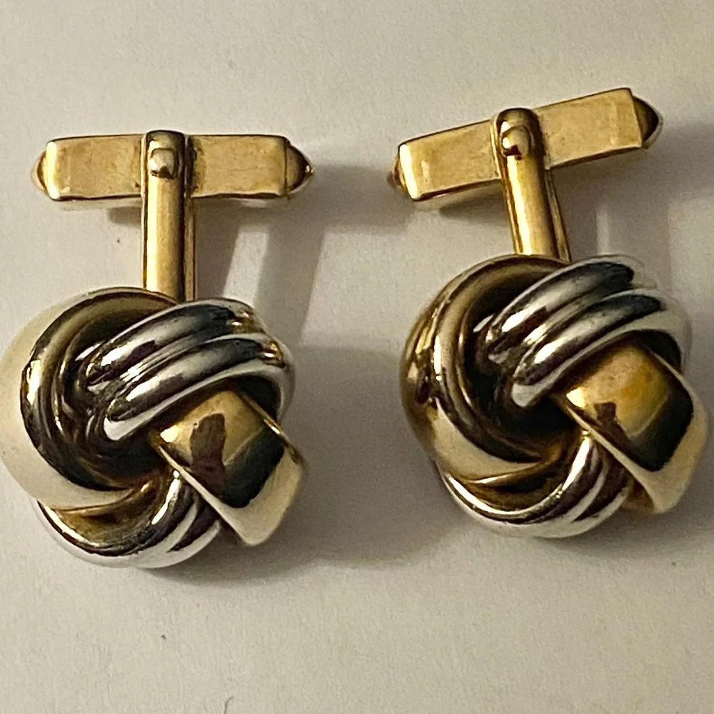 Vintage Swank Silver And Gold Tone Metal Love Knot Style Cufflinks